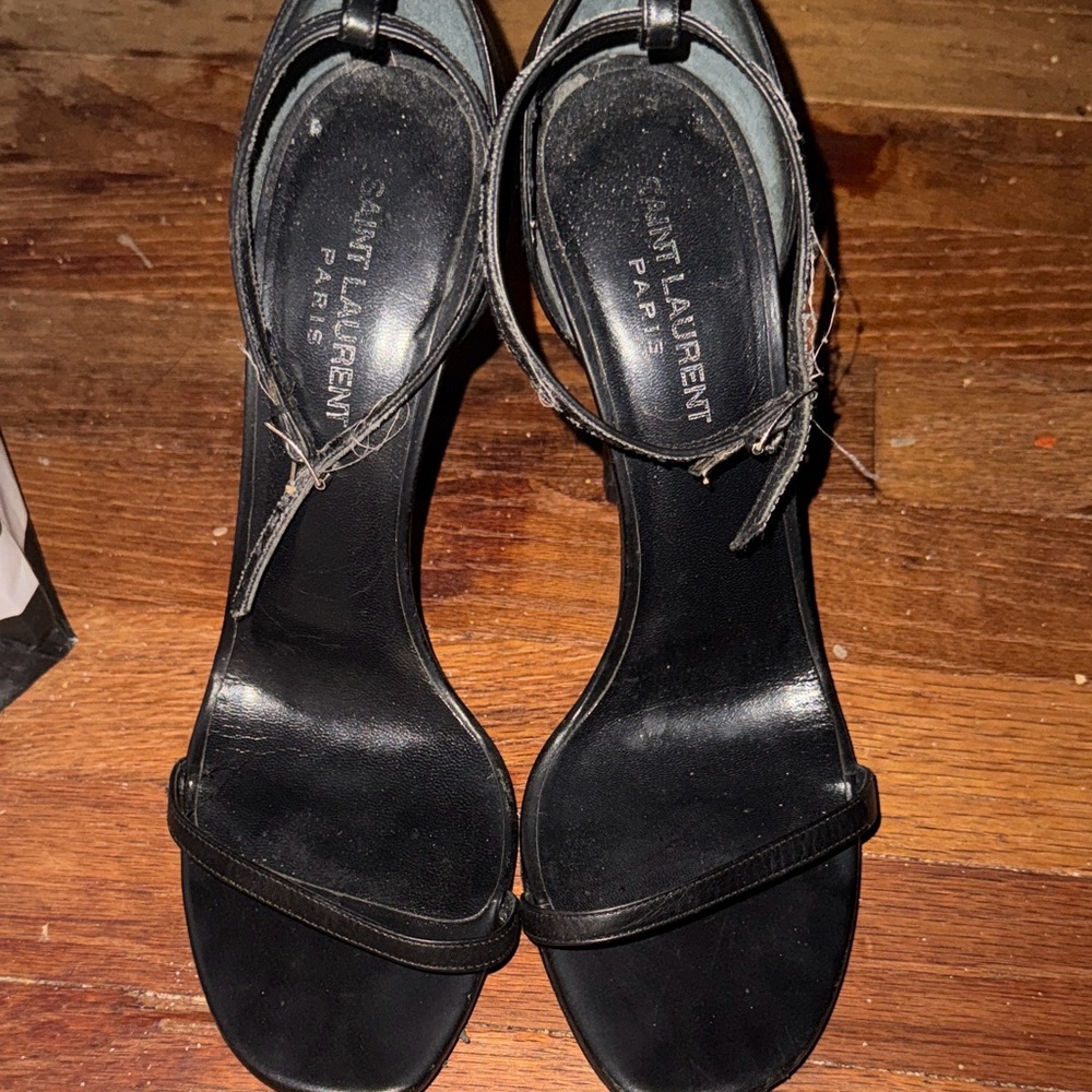 Saint Laurent Jane Black Leather Ankle-Strap Heels